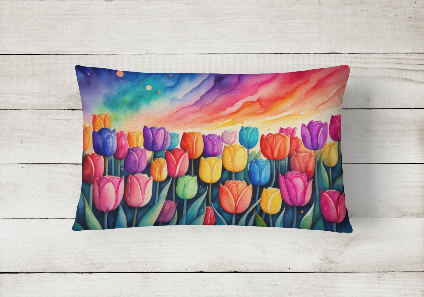 Colorful Tulip Outdoor Throw Pillow – 12 × 16 in - Image 2